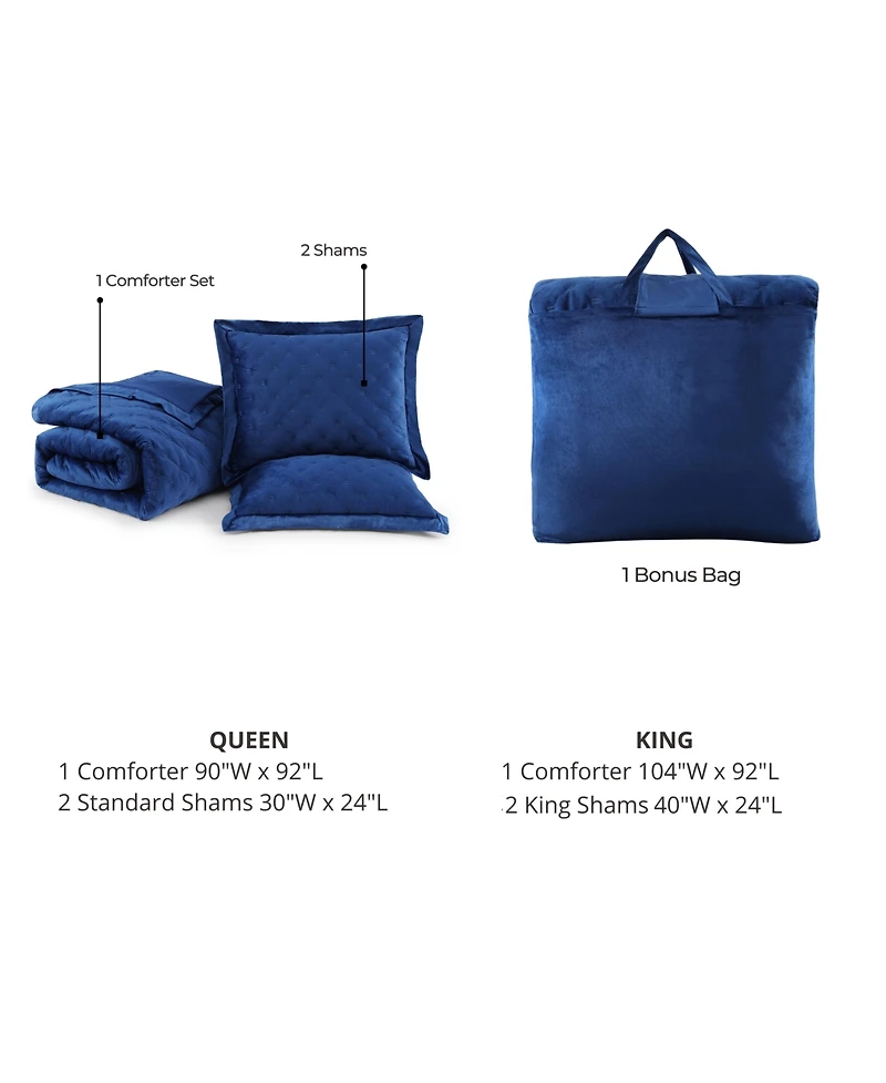 Bebejan 3 Piece Queen Size Velvet Comforter Set