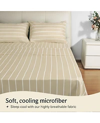 4PC Striped Silky Soft Cooling Deep Pocket Performance Sheet Set