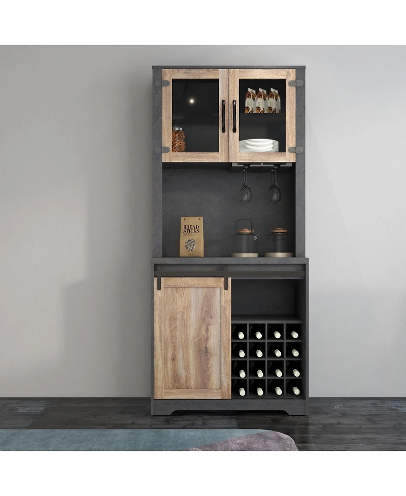 Boyel Living 31 Inch Rustic Farmhouse Barn Door Bar Cabinet Sideboard Cabinet Wine Storage Cabinet with Sliding Doors for Living Room, Dining Room, or