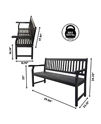 Jonathan Y Laurel 59.1" 3-Seat Slat-Back 600-Lbs Support Acacia Wood Outdoor Garden Patio Bench