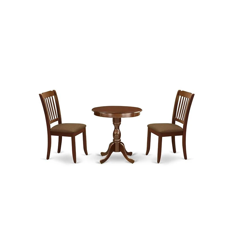 East West Furniture 3-Pc Kitchen Table Set - 2 Modern Wooden Dining Chairs and 1 Dining Room Table (Mahogany Finish)