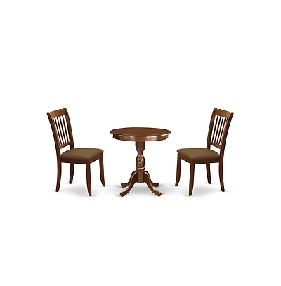 East West Furniture 3-Pc Kitchen Table Set - 2 Modern Wooden Dining Chairs and 1 Dining Room Table (Mahogany Finish)