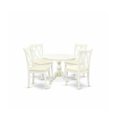 East West Furniture 5 Piece Modern Dining Table Set - Linen White Dining Room Table and 4 Linen White Kitchen Chairs with Double X-Back