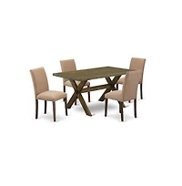 East West Furniture 5-Piece dining room table set Includes 4 Dining Chairs with Upholstered Seat and High Back and a Rectangular Dining Table