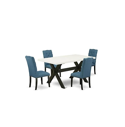 East West Furniture 5-Piece Awesome Dinette Set a Good Linen White Wood Dining Table Top and 4 Amazing Linen Fabric Kitchen Chairs with Nail Heads