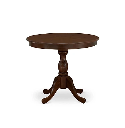 East West Furniture 3 Piece Dining Table Set - 1 Pedestal Table and 2 Light Tan Dinning Chairs - Mahogany Finish