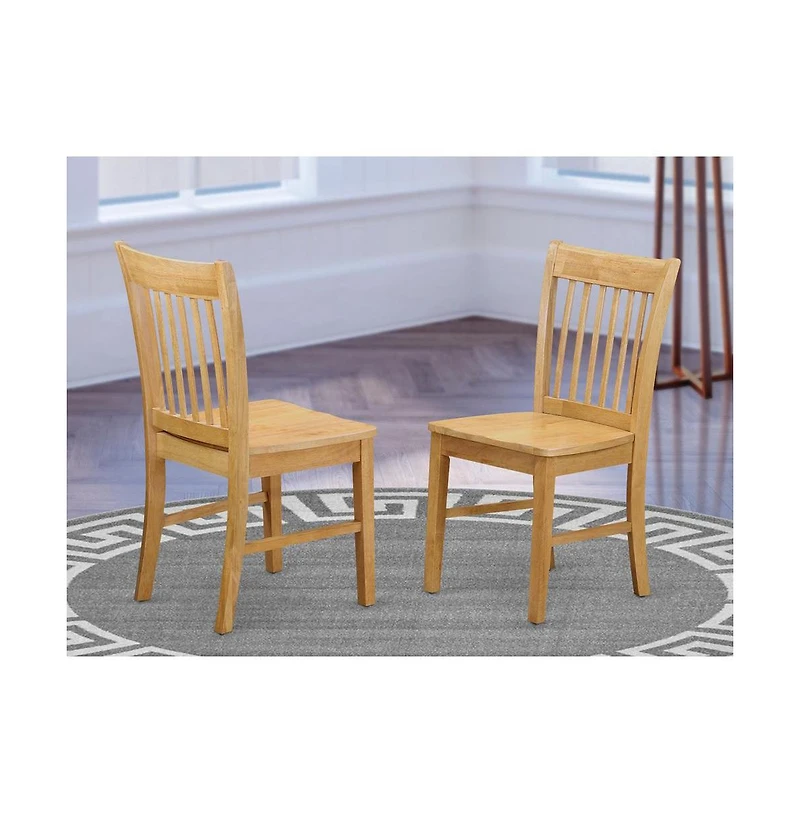 East West Furniture 5 Piece Dining Room Set - Oak Mid Century Modern Kitchen Table and 4 Oak Kitchen Chairs with Slatted Back - Oak Finish