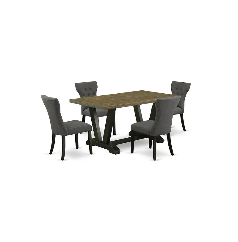 East West Furniture 5-Piece Kitchen Dinette Set Included 4 Dining room chairs Upholstered Seat and High Button Tufted Chair Back and Rectangular Table