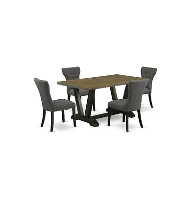 East West Furniture 5-Piece Kitchen Dinette Set Included 4 Dining room chairs Upholstered Seat and High Button Tufted Chair Back and Rectangular Table