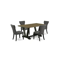 East West Furniture 5-Piece Kitchen Dinette Set Included 4 Dining room chairs Upholstered Seat and High Button Tufted Chair Back and Rectangular Table