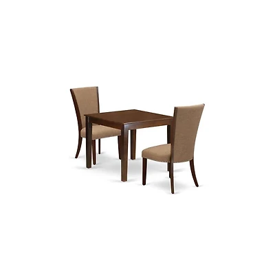 East West Furniture 3 Pc Dining Set - 2 Dining Chair with High Back and 1 Square Dining Table - Mahogany Finish