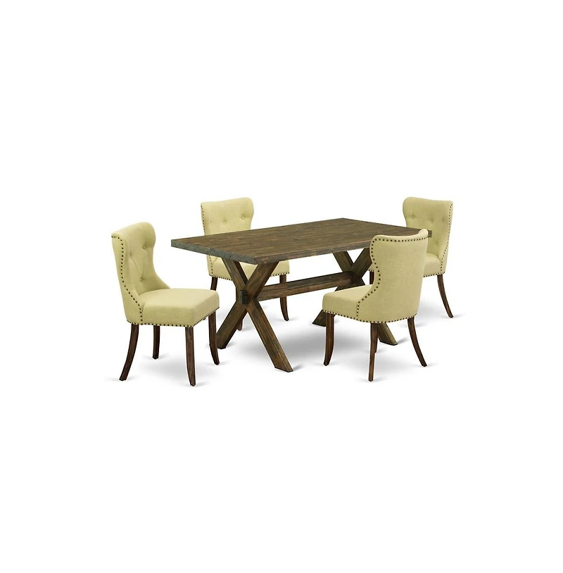 East West Furniture 5-Pc Dining Room Set- 4 Parson Dining Chairs with Limelight Linen Fabric Seat and Button Tufted Chair Back