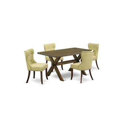 East West Furniture 5-Pc Dining Room Set- 4 Parson Dining Chairs with Limelight Linen Fabric Seat and Button Tufted Chair Back