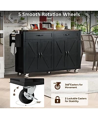 Maison Boucle 47.2" White Farmhouse Rolling Kitchen Island Cart with Drop Leaf, Power Outlet, Spice Rack, Drawers & Storage Cabinet-Maison Boucle