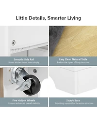 Maison Boucle Rolling Kitchen Island Cart with 6 Drawers, Pull-Out Trash Bin Cabinet, Drop Leaf, Power Outlet & Side Racks for Kitchen Storage-Maison