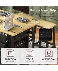 Maison Boucle Rolling Kitchen Island Cart with 6 Drawers, Pull-Out Trash Bin Cabinet, Drop Leaf, Power Outlet & Side Racks for Storage-Maison
