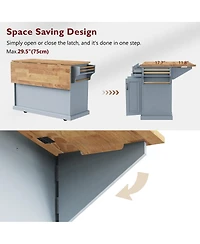 Maison Boucle 47.2" Grey Blue Kitchen Island Cart with Drop Leaf, Drawers, Cabinets, Adjustable Shelves & Spice Rack on Wheels-Maison