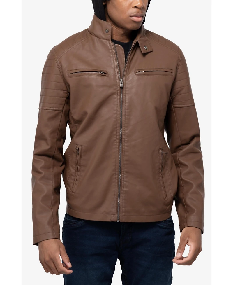 Xray Men's Hooded Stand Collar Pu Leather Jacket