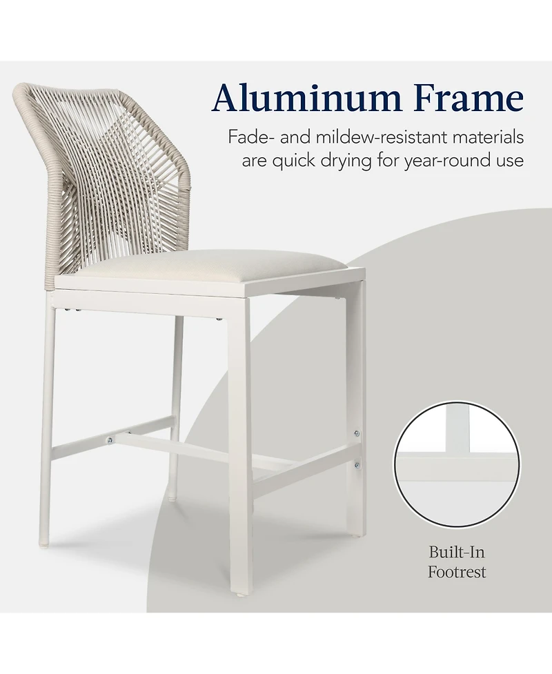 Best Choice Products Set of 2 Indoor Outdoor Counter Height Barstools w/ All-Weather Rope & Aluminum