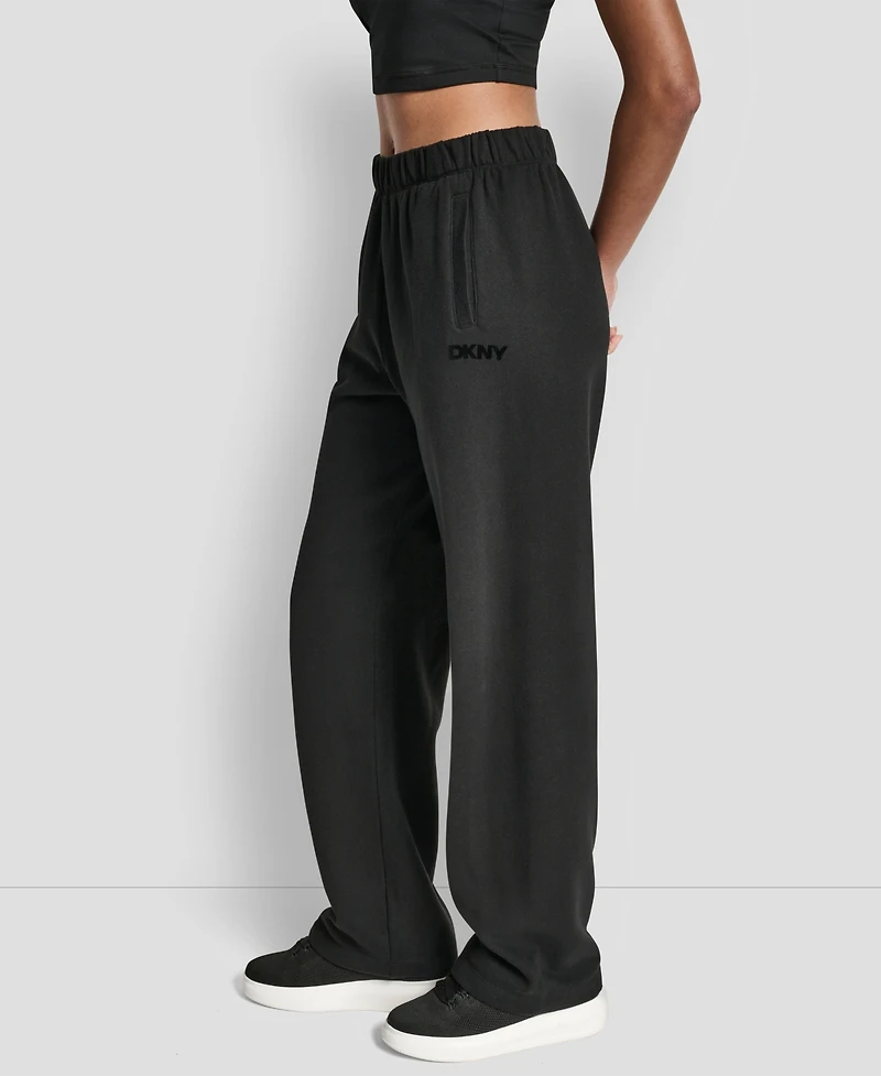 Dkny Women's Flocked Logo Boyfriend Open Leg Pants