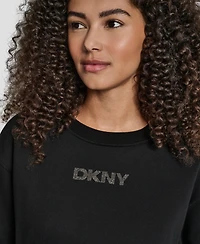 Dkny Women's Rhinestone Logo Long Line Crewneck Sweatshirt