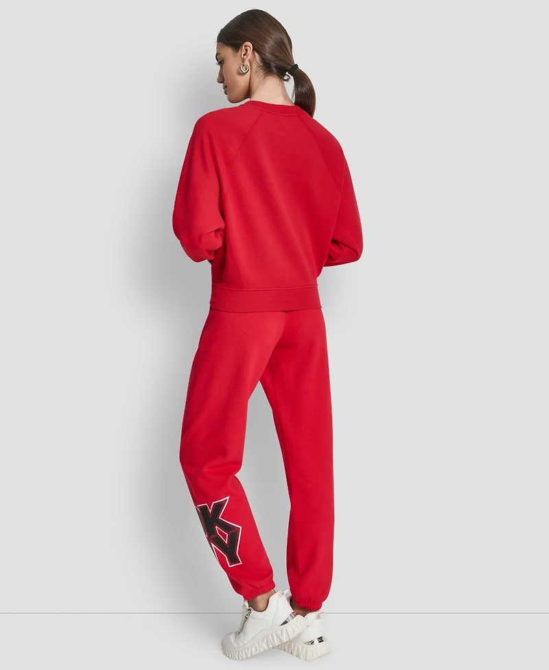 Dkny Women's Mixed Metal Stacked Glitter Logo Jogger