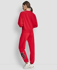 Dkny Women's Mixed Metal Stacked Glitter Logo Jogger