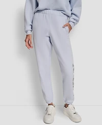 Dkny Women's Exploded Rhinestone Varsity Logo High Rise Relaxed Jogger