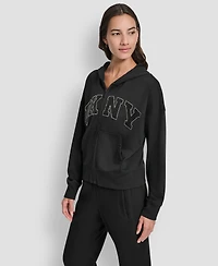 Dkny Women's Exploded Rhinestone Varsity Logo Full-Zip Hoodie