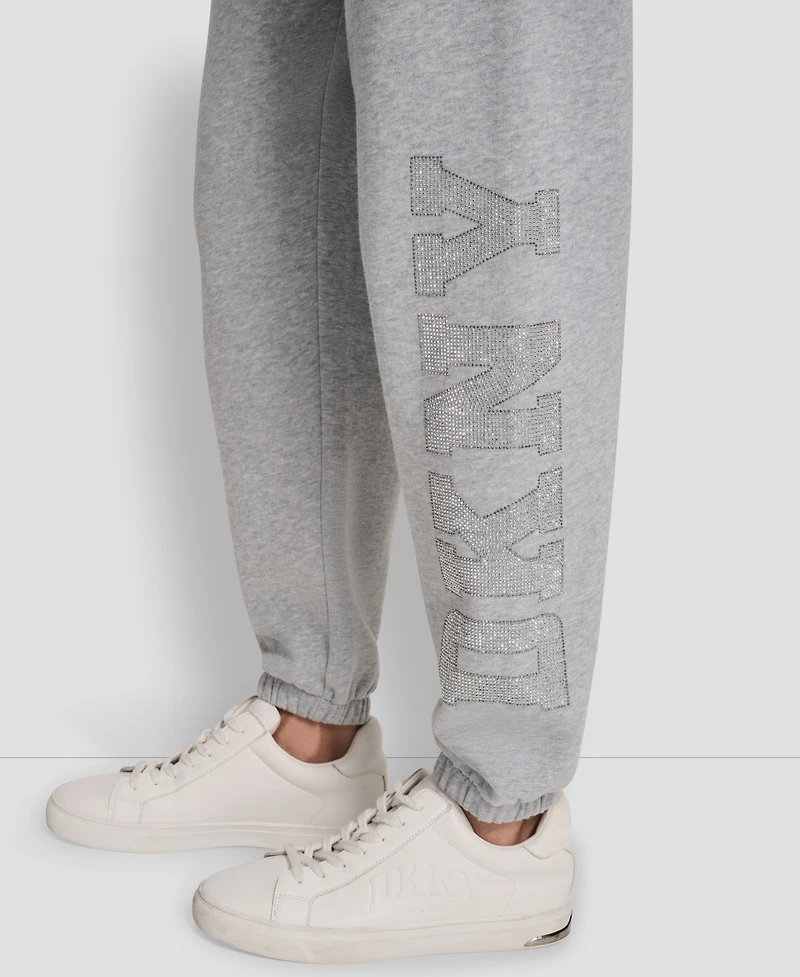 Dkny Women's Exploded Rhinestone Varsity Logo High Rise Relaxed Jogger