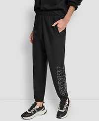 Dkny Women's Exploded Rhinestone Varsity Logo High Rise Relaxed Jogger