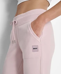 Dkny Women's Tonal Logo Patch Rib Trim Side Pockets Jogger
