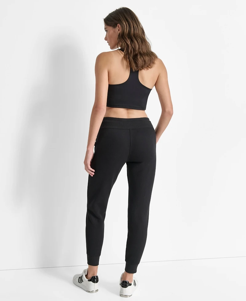 Dkny Women's Tonal Logo Patch Rib Trim Side Pockets Jogger
