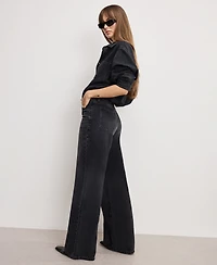 Good American Women's Denim Long Sleeve Shirt Jumpsuit, Regular and Plus