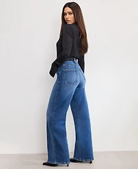 Good American Women's Soft Tech Skate Wide Leg Jeans, Regular and Plus
