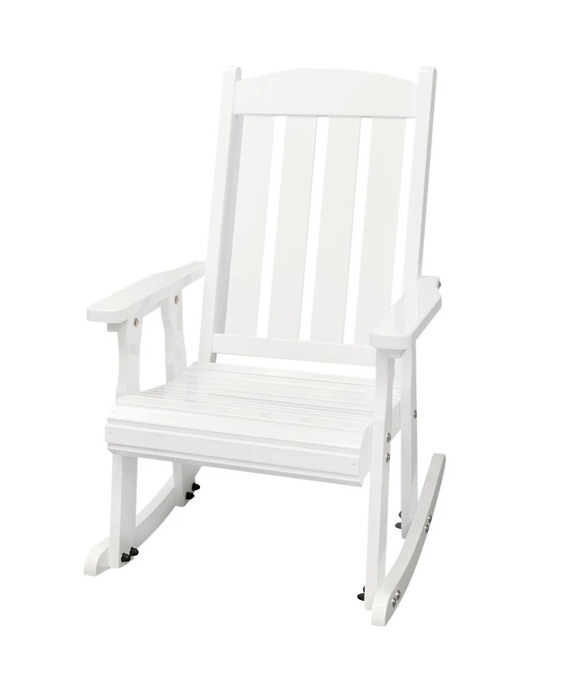 Mega Casa Wooden Rocking Chair with Comfortable Backrest Inclination, High Backrest and Deep Contoured Seat, for Backyard, Porch and Patio (Pu White)