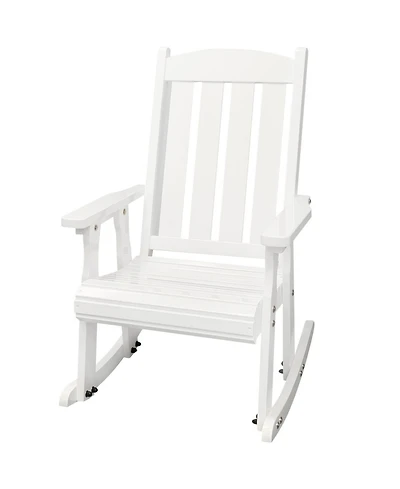 Mega Casa Wooden Rocking Chair with Comfortable Backrest Inclination, High Backrest and Deep Contoured Seat, for Backyard, Porch and Patio (Pu White)