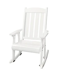 Mega Casa Wooden Rocking Chair with Comfortable Backrest Inclination, High Backrest and Deep Contoured Seat, for Backyard, Porch and Patio (Pu White)