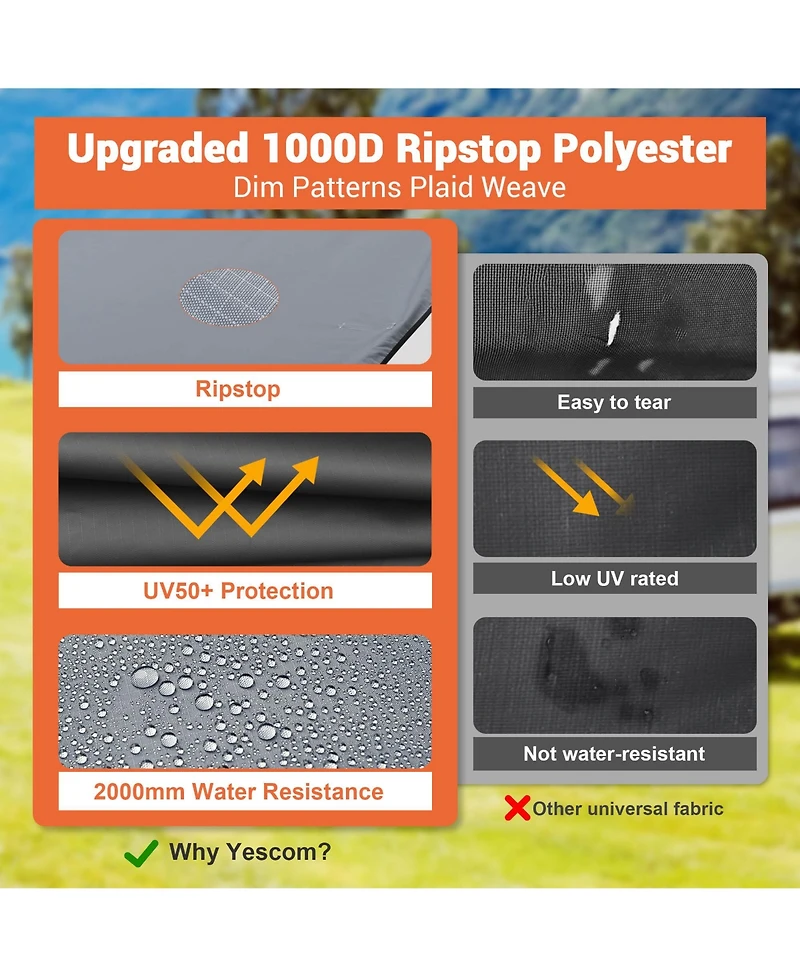 Yescom Semi-Automatic Retractable 6.6'x8.4' Vehicle Awning with Blackout Coating Motor Car Side Roof Rack Overlanding Sun Shade for Outdoor Camping Tr