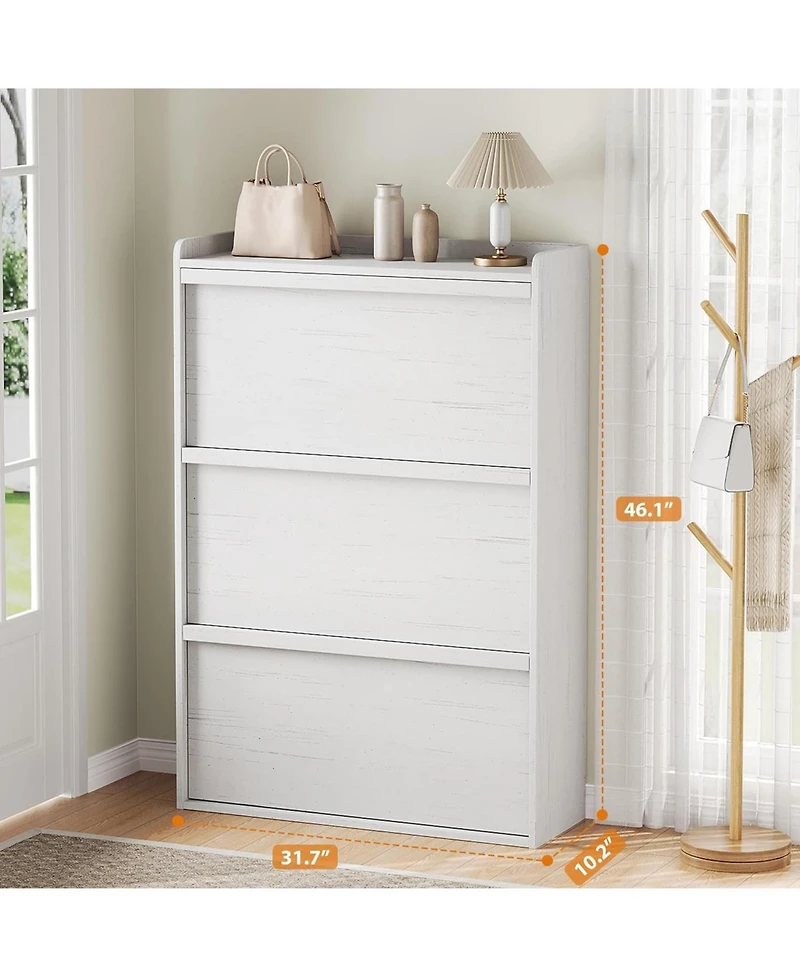 gaomon Shoe Cabinet with 3 Flip Drawers, Modern Shoe Rack Storage Organizer with 3-Tier Adjustable Shelves,Shoe Cabinet for Entryway,Living Room,White