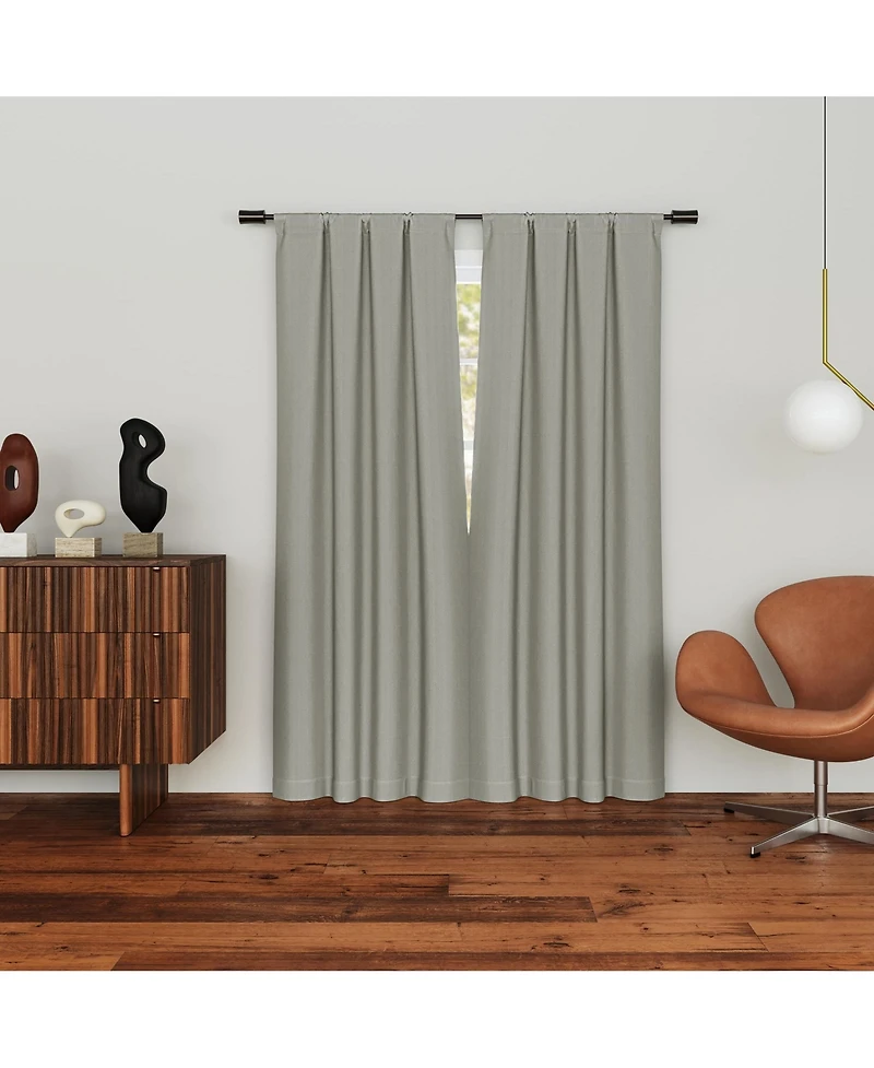 Sun Zero Parsons Herringbone Magnetic Closure 100% Blackout Rod Pocket Curtain Panel Pair