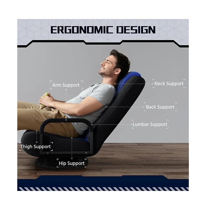 Yaheetech Reclining Swivel Floor Gaming Chair Black/ Red