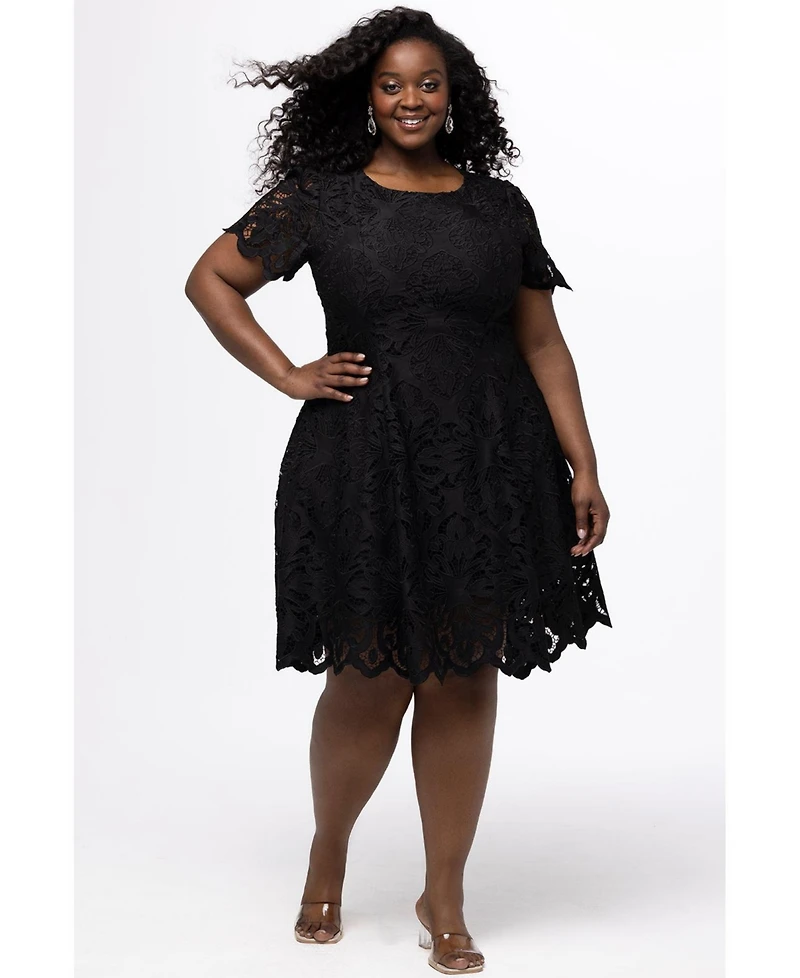 Celebrations by Sydney's Closet Women's Lace Little Black Party Dress with Cap Sleeve