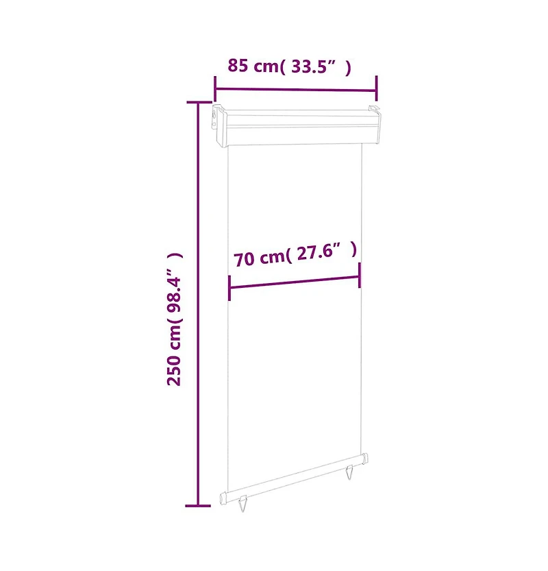 vidaXL Balcony Side Awning Grey Steel, Aluminum, Polyester 33.5 x 98.4 in