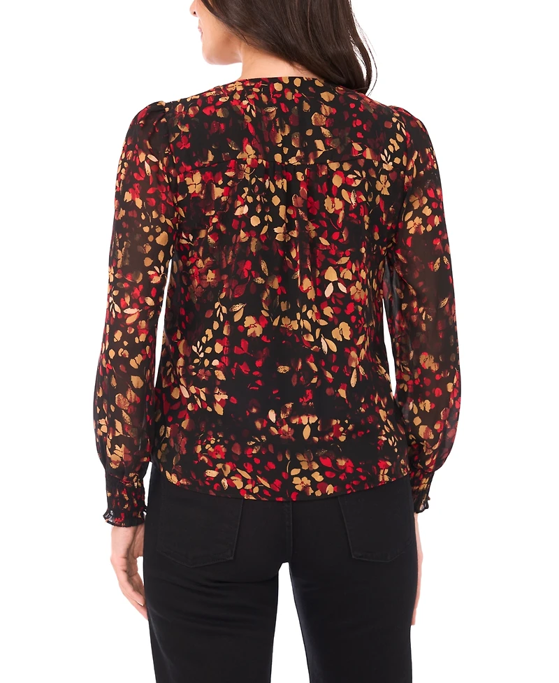 Sam & Jess Petite Smocked Shoulder Long Sleeve Blouse