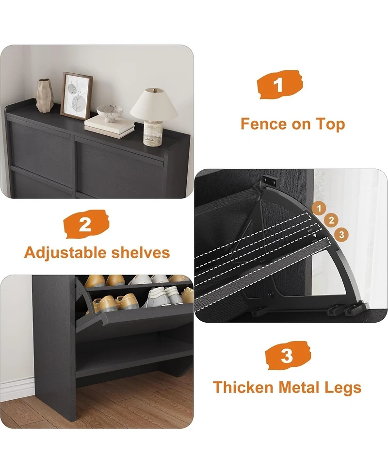 gaomon Shoe Cabinet with 4 Flip Drawers, Wooden Shoe Organizer with Adjustable Shelf, Shoe Storage for Entryway, Hidden Cabinet for Hallway, Living Ro