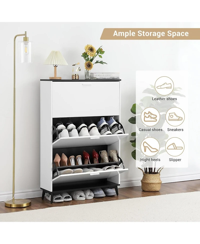 Shoe Cabinet, Shoe Storage Cabinet with 3 Flip Drawers, 47 in Tall Freestanding Shoes Organizer with Legs, Farmhouse Narrow Shoe Rack, Slim Shoe Cabin