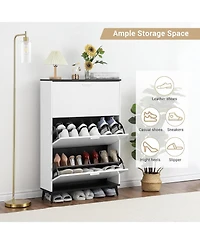 Shoe Cabinet, Shoe Storage Cabinet with 3 Flip Drawers, 47 in Tall Freestanding Shoes Organizer with Legs, Farmhouse Narrow Shoe Rack, Slim Shoe Cabin