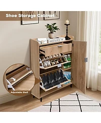 gaomon Shoe Storage Cabinet,Shoe Organizer with 2 Flip Drawers and 2 Drawers, Wavy Freestanding Narrow Shoe Rack Cabinet