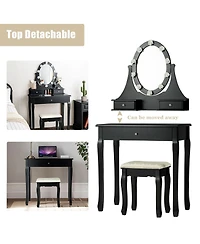 Volenca 3 Drawers Lighted Mirror Vanity Dressing Table Stool Set
